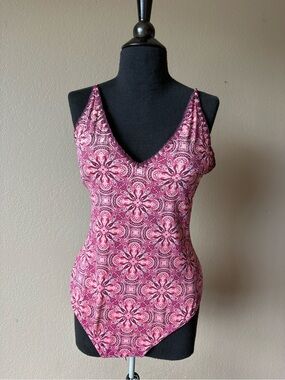 Altar'd State Swim Large One Piece Swimsuit Pink Paisley Adjustable